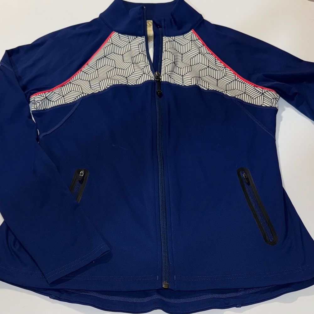 Women's Navy Geometric Shape Active‎ Wear Quarter Zip Pullover Jacket